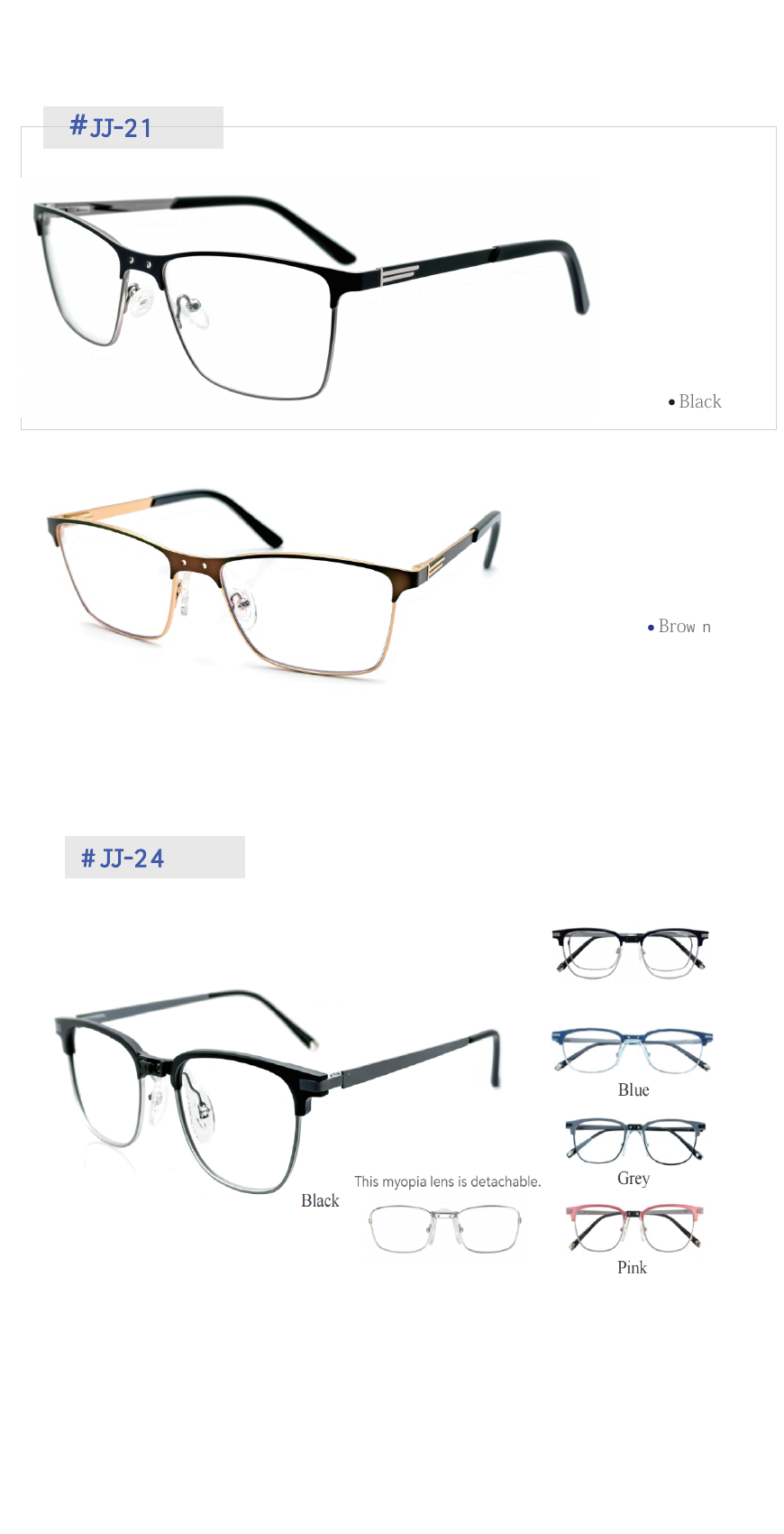 Frame options JJ-21 and JJ-24 in multiple colors